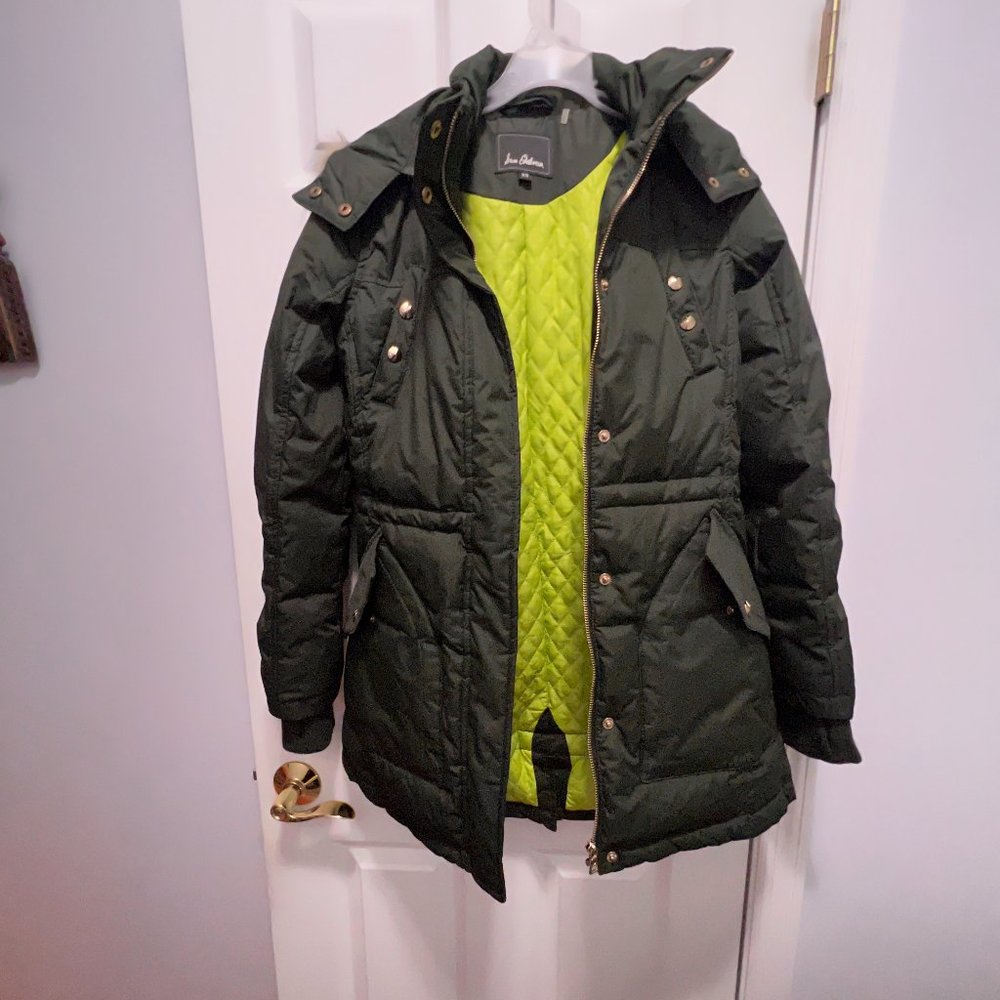 Sam Edelman XS Dark Green down jacket with faux fur hood